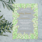Moderne Waterverf Groen Goud Bladeren Baby shower Kaart