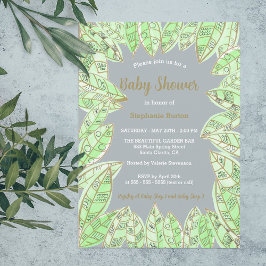 Moderne Waterverf Groen Goud Bladeren Baby shower Kaart