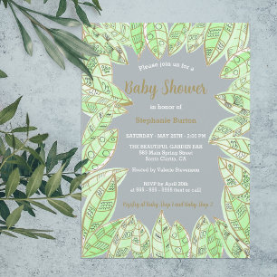 Moderne Waterverf Groen Goud Bladeren Baby shower Kaart