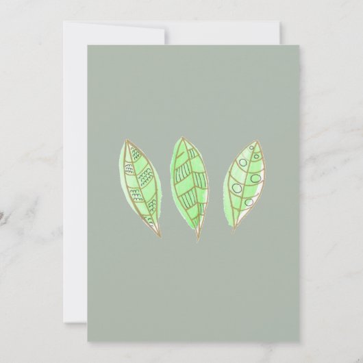 Moderne Waterverf Groen Goud Bladeren Baby shower Kaart (Achterkant)