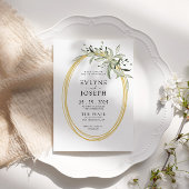 Moderne Waterverf Groen Goud Eucalyptus Bruiloft Kaart