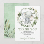 Moderne Waterverf groen gouden Baby olifant Bedankkaart (Voorkant / Achterkant)