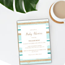Moderne Waterverf Groen Gouden Streep Baby shower