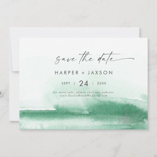 Moderne Waterverf | Groen horizontaal sparen de Da Save The Date (Voorkant)