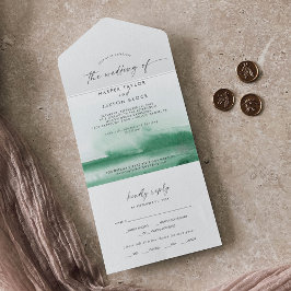 Moderne Waterverf | Groen huwelijk All In One Uitnodiging