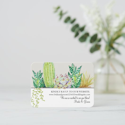Moderne Waterverf Groen in Grijze Cactus Website R Visitekaartje (Staand voorkant)