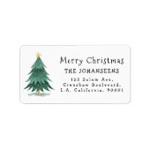 Moderne Waterverf Groen Kerstboom Adres Etiket (Voorkant)