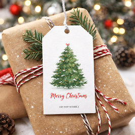 Moderne Waterverf Groen Kerstboom Cadeau Prettig  Cadeaulabel