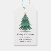 Moderne Waterverf Groen Kerstboom  Cadeaulabel (Voorkant)