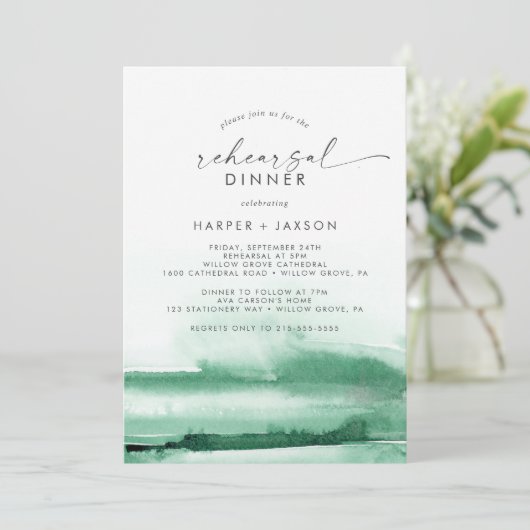 Moderne Waterverf | Groen repetitief diner Kaart (Staand voorkant)