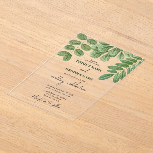 Moderne Waterverf groen smaragd groene bruiloft Acryl Uitnodigingen (Laagn)