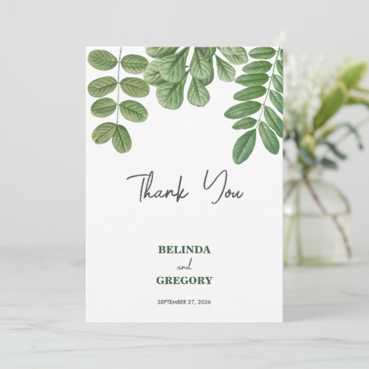 Moderne Waterverf groen smaragd groene bruiloft Bedankkaart (Staand voorkant)