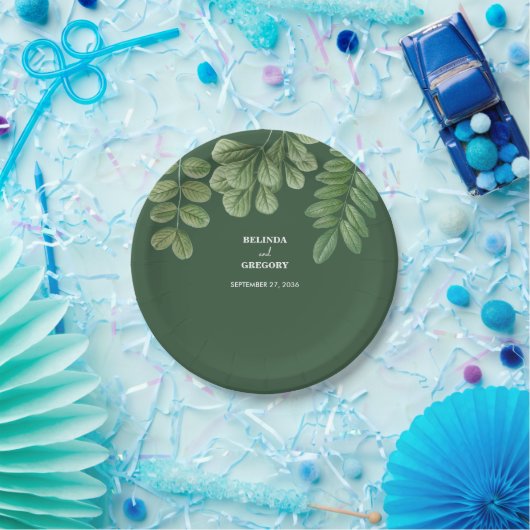 Moderne Waterverf groen smaragd groene bruiloft Papieren Bordje (Feest)