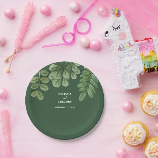 Moderne Waterverf groen smaragd groene bruiloft Papieren Bordje (Feest)