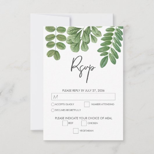 Moderne Waterverf groen smaragd groene bruiloft RSVP Kaartje (Voorkant)