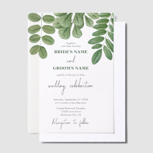 Moderne Waterverf groen smaragd groene bruiloft Vellum Uitnodigingen (Offset)