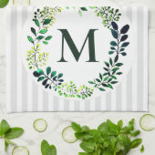 Moderne Waterverf Groen & Strepen | monogram Theedoek (Gevouwen)