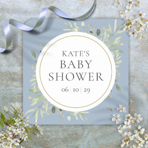 Moderne Waterverf Groene Baby Shower Stofblauw Vierkante Sticker