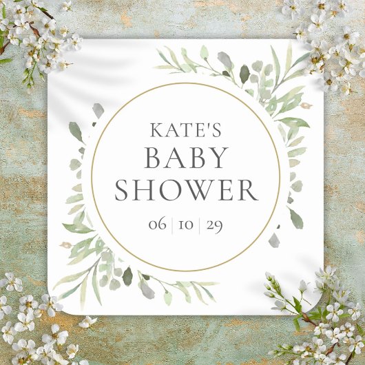 Moderne Waterverf Groene Baby Shower Vierkante Sticker