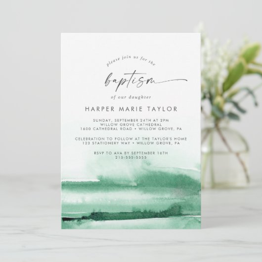 Moderne Waterverf | Groene baptisme Kaart (Staand voorkant)