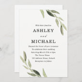 Moderne Waterverf Groene Blad Trouw Uitnodiging (Voorkant / Achterkant)