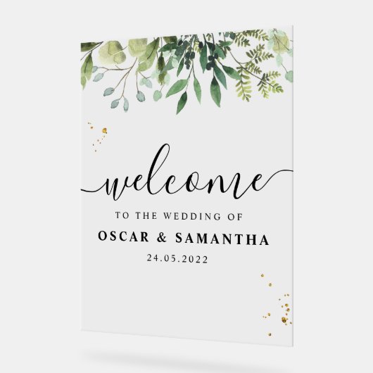 Moderne Waterverf Groene Bladeren Branch Acryl Bord (Hoek)