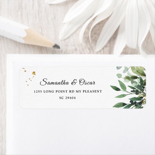 Moderne Waterverf Groene Bladeren Branch Etiket (Insitu)