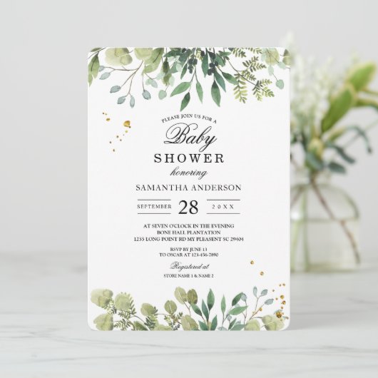 Moderne Waterverf Groene Bladeren Branch Kaart (Staand voorkant)