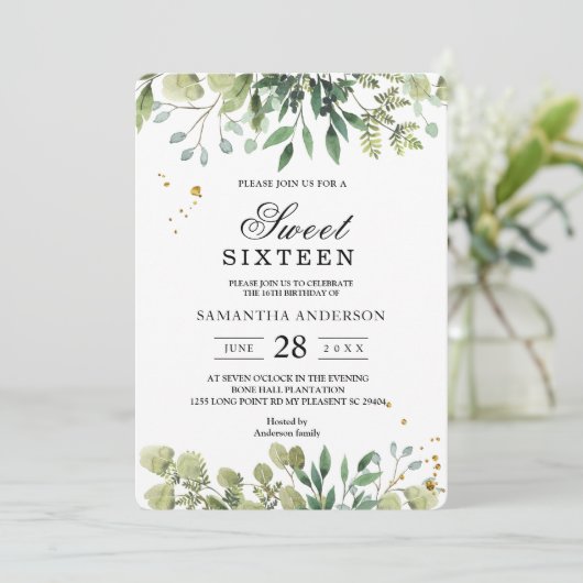 Moderne Waterverf Groene Bladeren Branch Kaart (Staand voorkant)