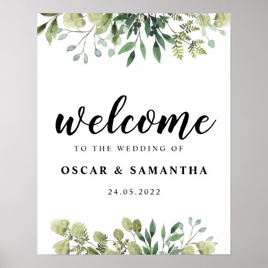 Moderne Waterverf Groene Bladeren Branch Poster (Voorkant)