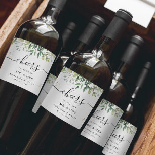 Moderne Waterverf Groene Bladeren Branch Wijn Etiket