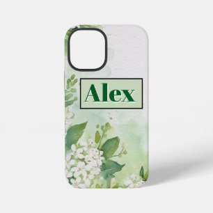 Moderne Waterverf Groene Bloemen & personaliseer iPhone 12 Mini Hoesje