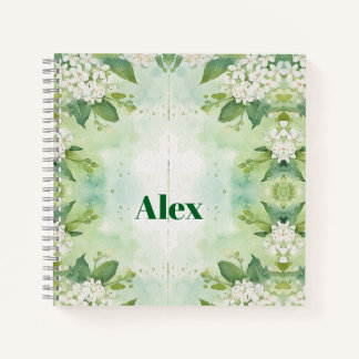 Moderne waterverf groene bloemen & personaliseer notitieboek