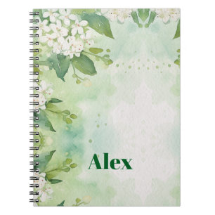 Moderne Waterverf Groene Bloemen & personaliseer Notitieboek