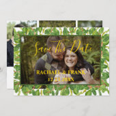 Moderne waterverf groene bruiloftsfoto save the date (Voorkant / Achterkant)