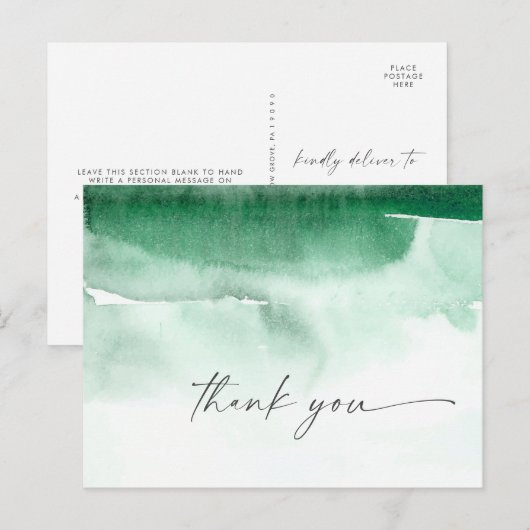 Moderne Waterverf | Groene dank U Briefkaart (Voorkant / Achterkant)