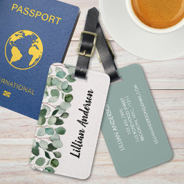 Moderne Waterverf Groene Eucalyptus Bloemen Bagagelabel