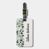 Moderne Waterverf Groene Eucalyptus Bloemen Bagagelabel (Voorkant verticaal)