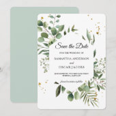 Moderne Waterverf Groene Eucalyptus Groene Lijst Save The Date (Voorkant / Achterkant)