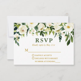 Moderne Waterverf Groene Floral Gold Wedding RSVP Kaartje