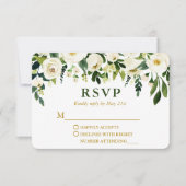 Moderne Waterverf Groene Floral Gold Wedding RSVP Kaartje (Voorkant)