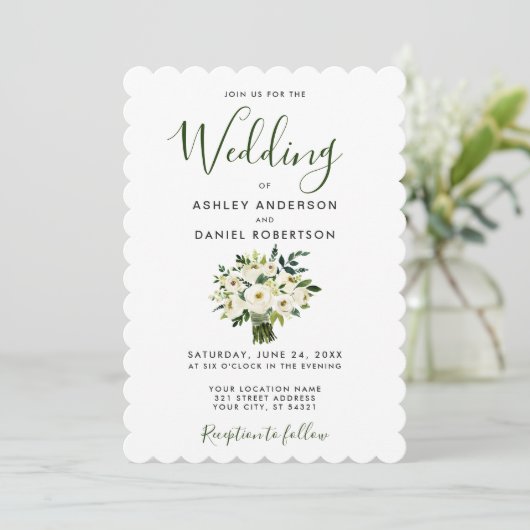 Moderne Waterverf Groene Floral Wedding Invite Kaart (Staand voorkant)