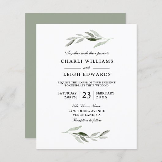 Moderne Waterverf groene lebfbegroting uitnodigen (Voorkant / Achterkant)