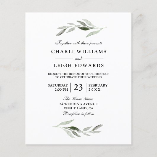 Moderne Waterverf groene lebfbegroting uitnodigen (Voorkant)