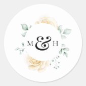 Moderne Waterverf Groene Monogram Bruiloft Ronde Sticker (Voorkant)