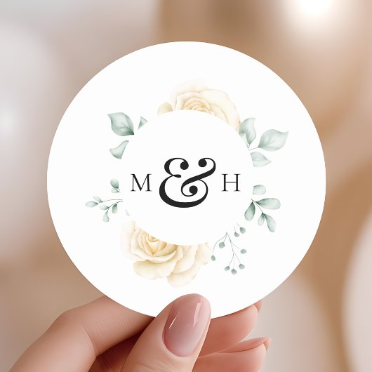 Moderne Waterverf Groene Monogram Bruiloft Ronde Sticker