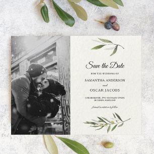 Moderne Waterverf Groene Olijftak Aankondigingskaart