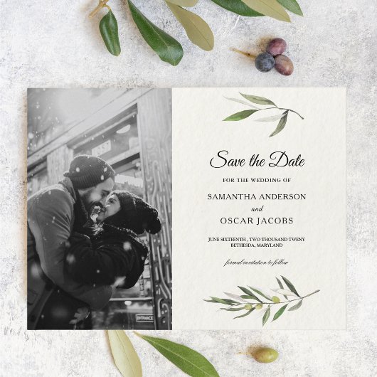 Moderne Waterverf Groene Olijftak Aankondigingskaart