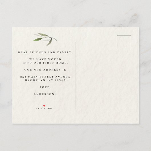 Moderne Waterverf Groene Olijftak Aankondigingskaart (Achterkant)