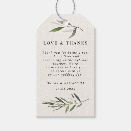 Moderne Waterverf Groene Olijftak Cadeaulabel (Voorkant)